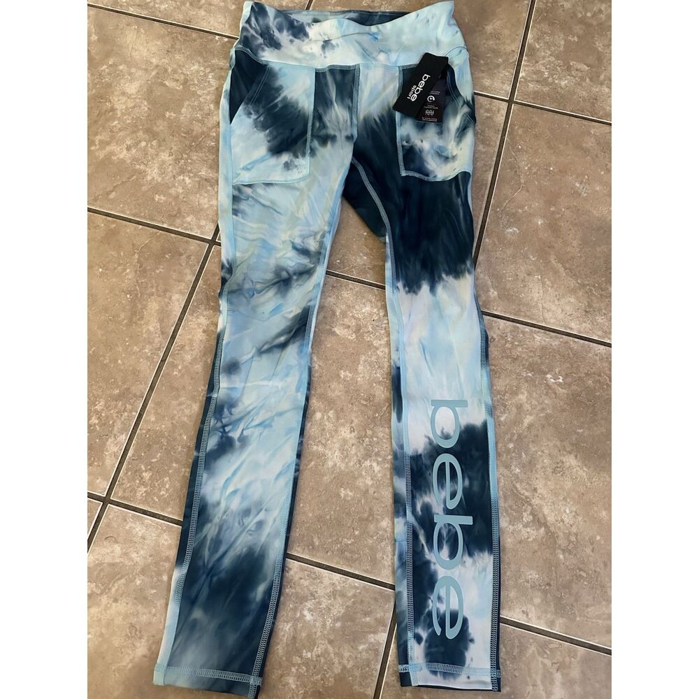 NWT Bebe M Tie Dye Leggings Deep Ocean Sea Glass Pockets